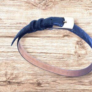 Nordstrom Black Italian Calfskin Embossed Belt 28-32 Waist Gold Buckle Unisex